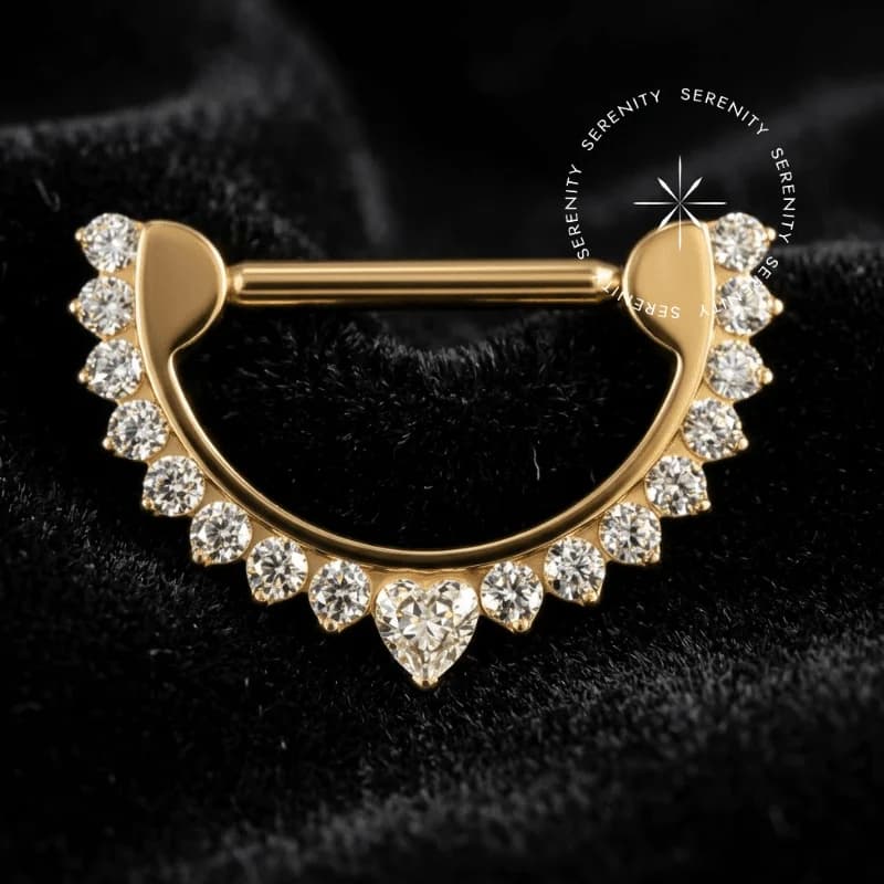 PVD 897 - Argola Articulada Formato D Cravejada com Coração Central - Titânio Revestido de Ouro 18k — foto 1