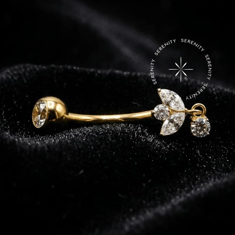 TN1222 - Piercing Umbigo Navetes com Pingente - Titânio Revestido de Ouro 18k — foto 1