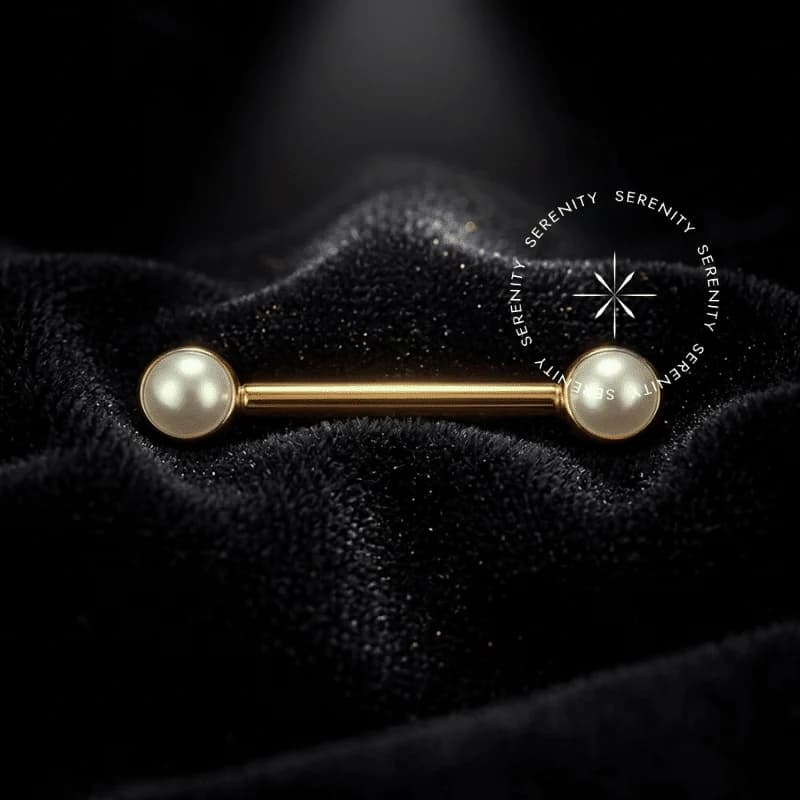 TN1180 - Nipple Madrepérola Cultivada em Laboratório - Titânio Revestido de Ouro 18k — foto 1