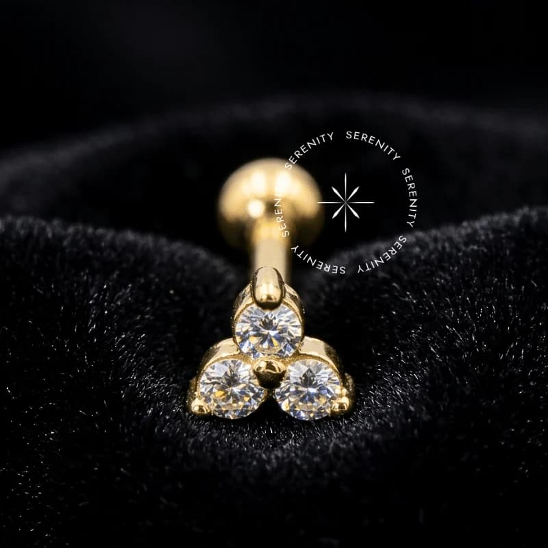OR10 - Piercing Microbell Trinity Cravejado - Ouro 18K Maciço — foto 1