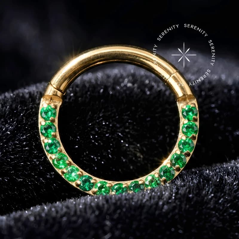 TN1857 - Argola Segmento Frontal Verde - Titânio Revestido de Ouro 18k — foto 1