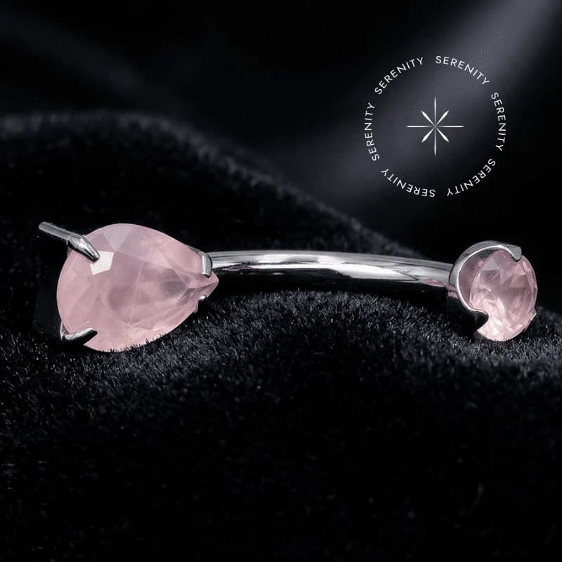 TN2062 - Piercing Umbigo Gota Quartzo Rosa - Titânio Grau Implante (ASTM F136) — foto 1
