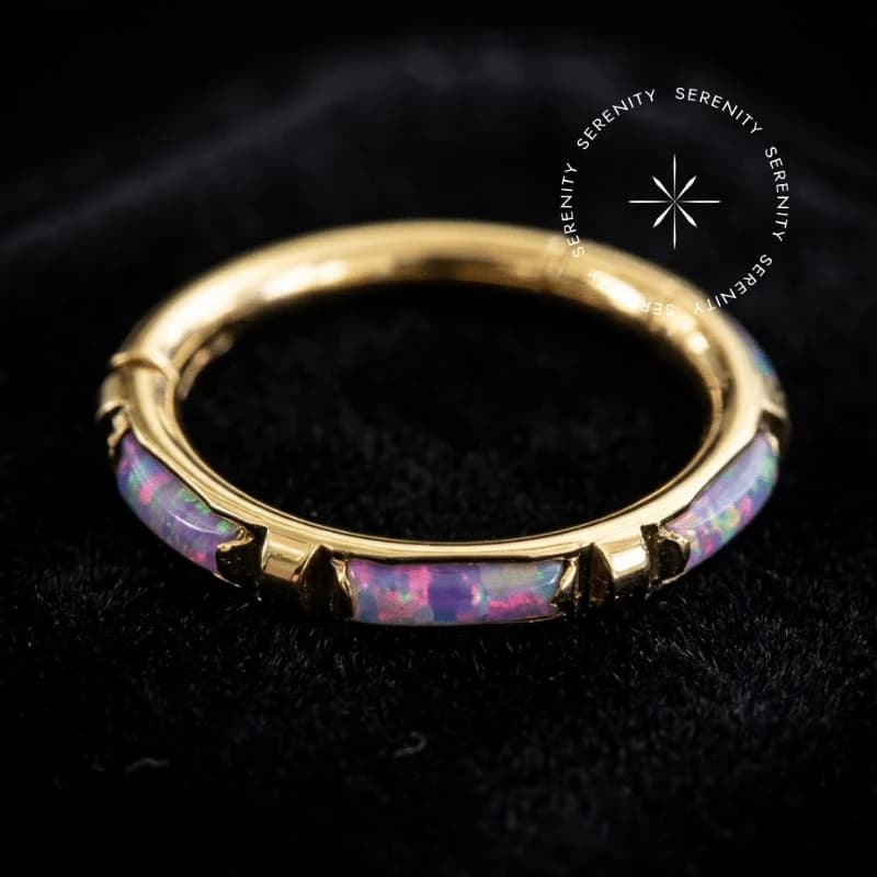 Tn 271 - Argola Clicker Cravejada Opala Lilás - Titânio Revestido de Ouro 18k — foto 1
