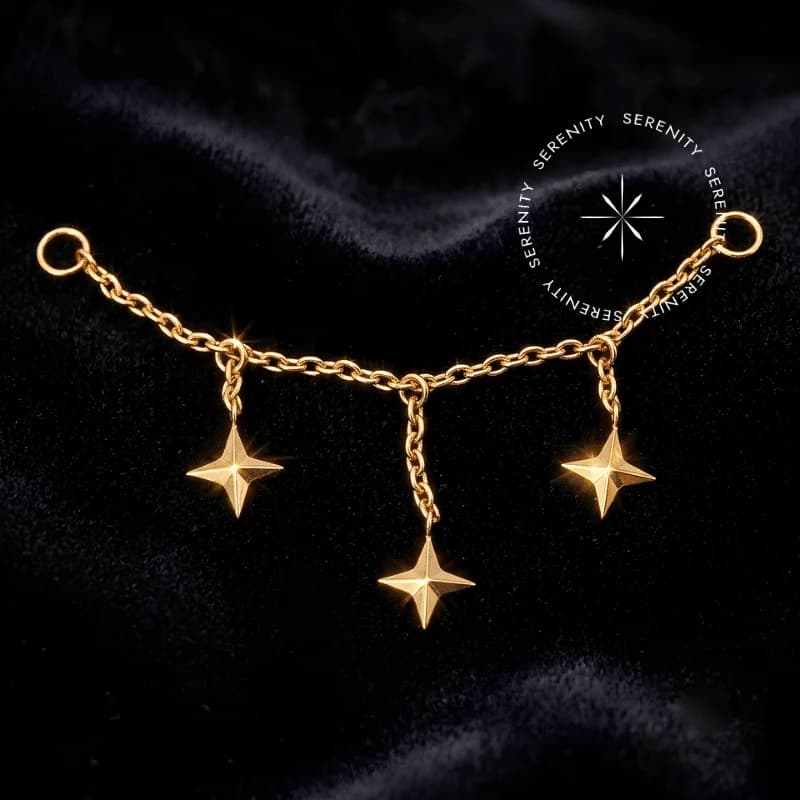 TN2064 - Corrente Pingentes Estrelas - Titânio Revestido de Ouro 18k — foto 1