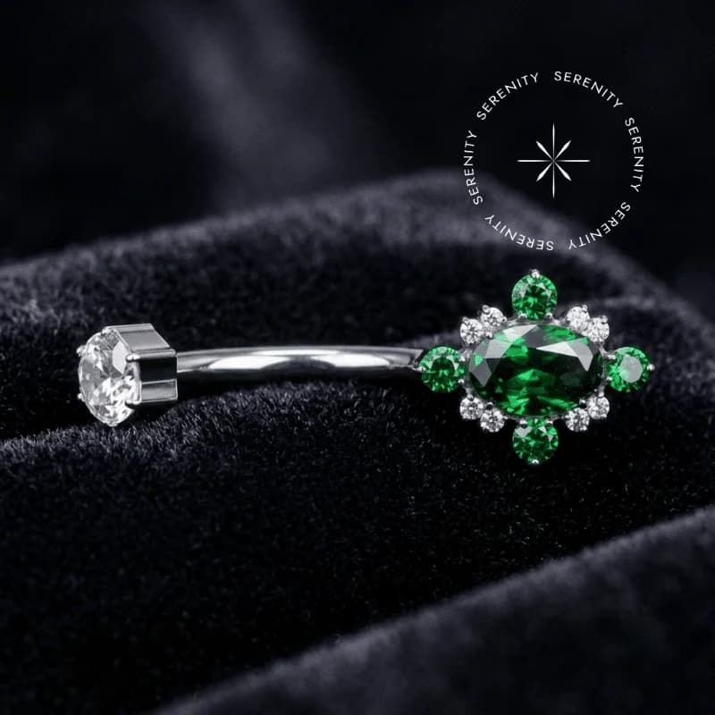 TN1344 - Piercing Umbigo Luxo Zircônia Esmeralda - Titânio Grau Implante (ASTM F136) — foto 1