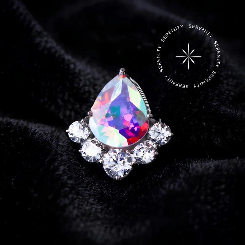 TN1672 - Topo Gota Aurora Boreal Cravejado - Titânio Grau Implante (ASTM F136) — foto 1