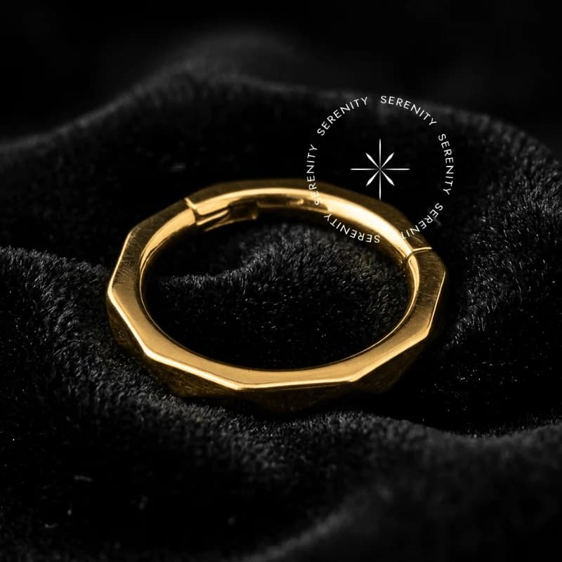 TN1086 - Argola Clicker Geométrica Facetada - Titânio Revestido de Ouro 18k — foto 1