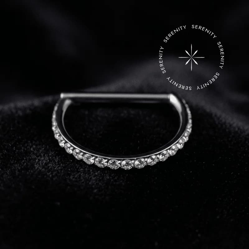 TN1321 - Piercing Argola D-ring Cravejada Fina 1.0mm - Titânio Grau Implante (ASTM F136) — foto 1