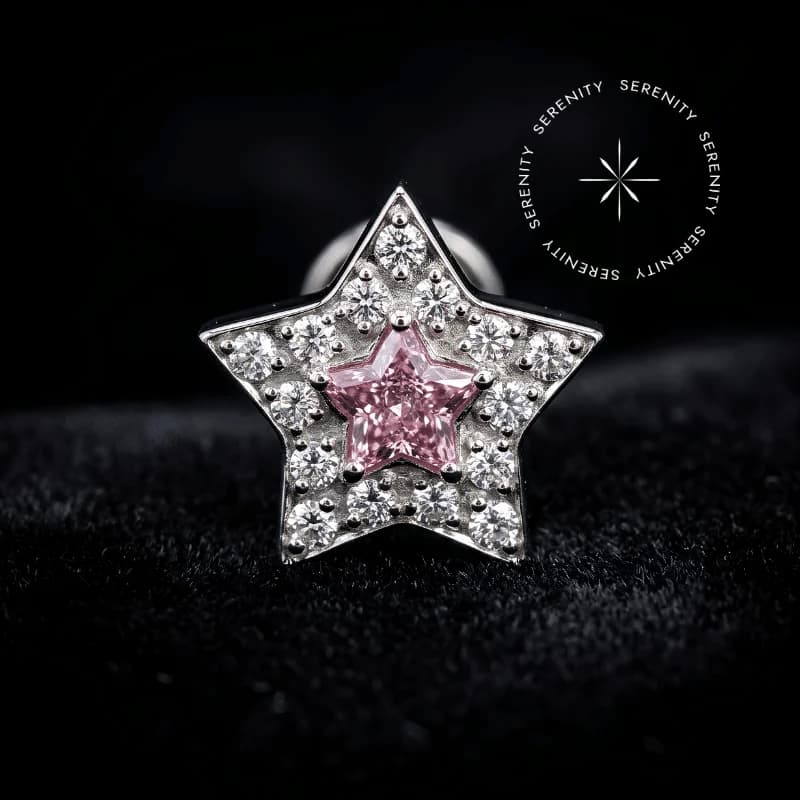 TN 2887 - Topo Estrela 8mm Com Zircônias Rosa e Brancas - Titânio Grau Implante (ASTM F136) — foto 1