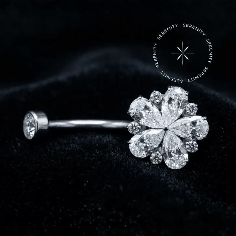 TN1299 - Piercing Umbigo Flor Cravejada - Titânio Grau Implante (ASTM F136) — foto 1