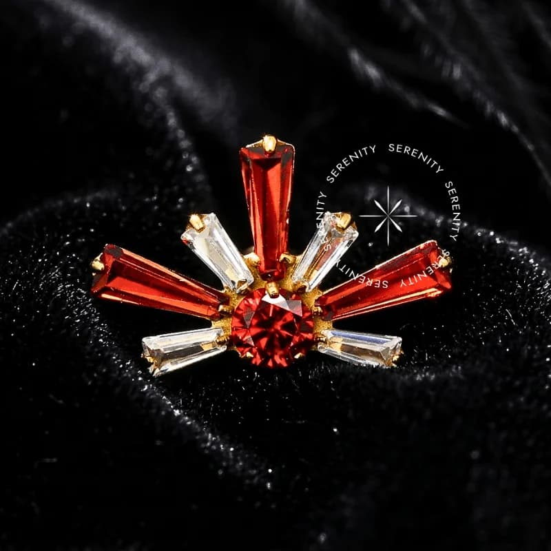 TN1735 - Topo Big Raios Rubi e Cristal - Titânio Revestido de Ouro 18k — foto 1