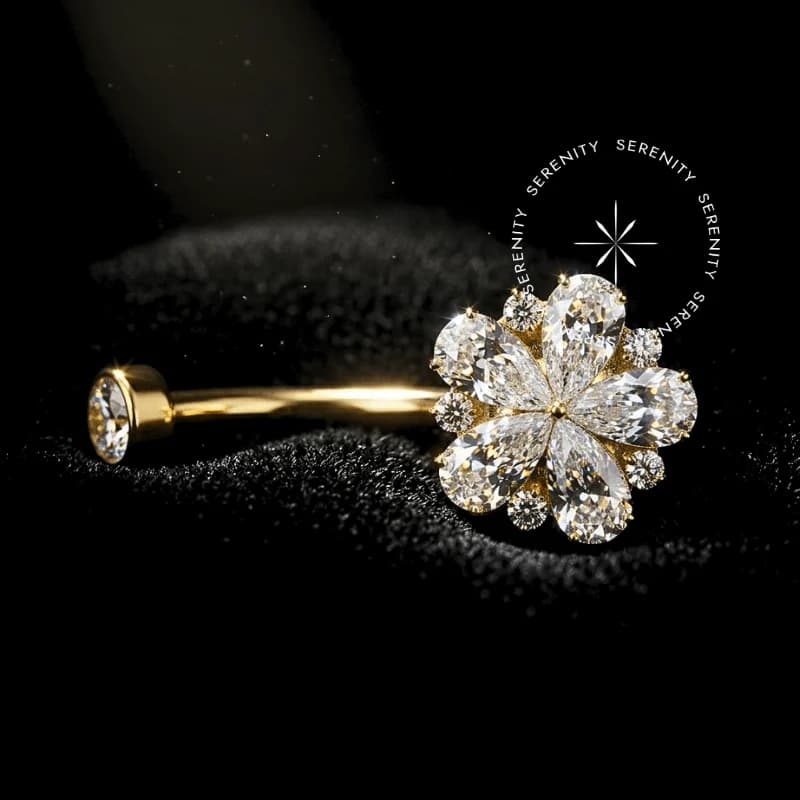 TN1304 - Piercing Umbigo Big Flor - Titânio Revestido de Ouro 18k — foto 1
