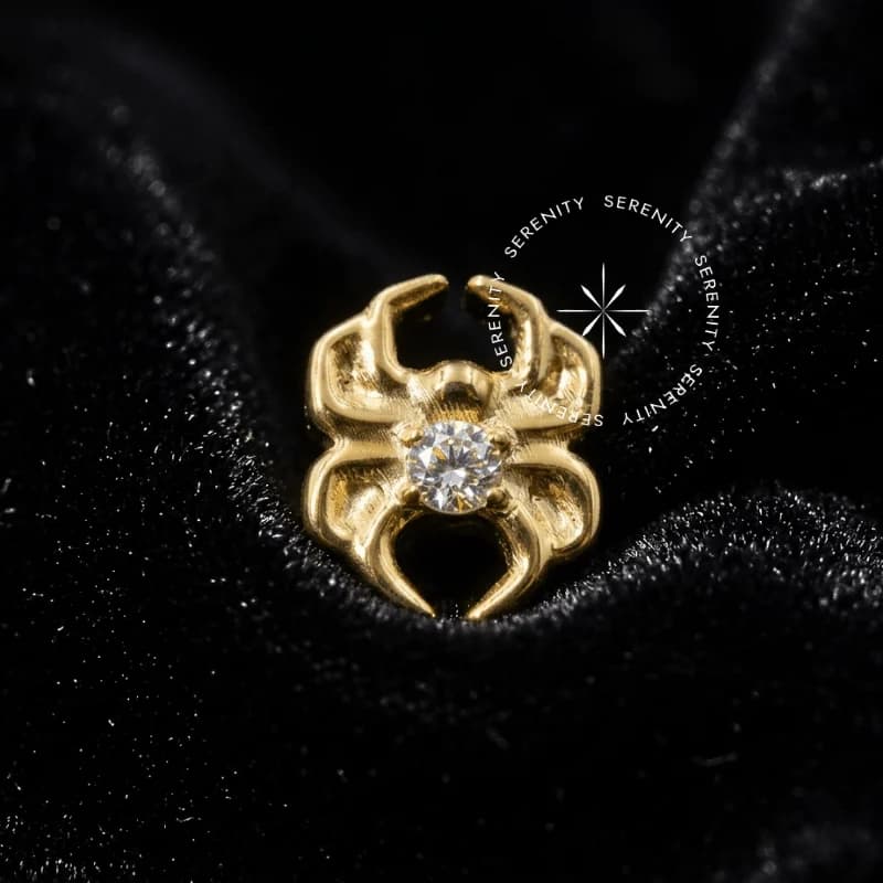 TN570 - Topo Aranha Cravejado - Titânio Revestido de Ouro 18k — foto 1