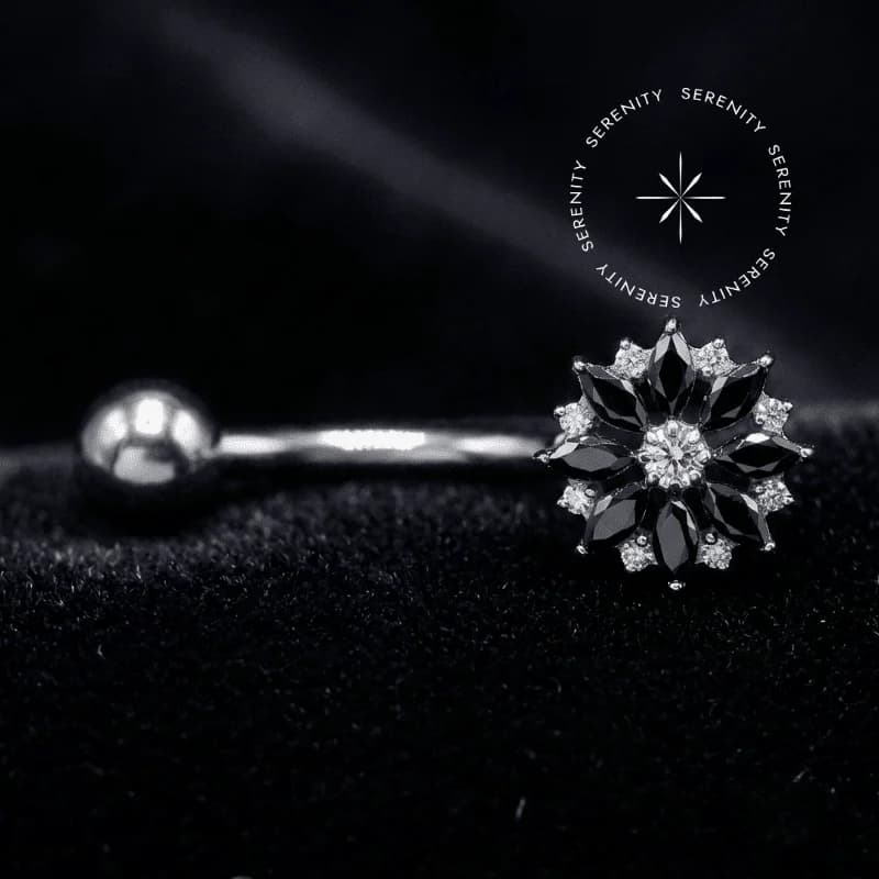 TN1328 - Piercing Umbigo Flor Black - Titânio Grau Implante (ASTM F136) — foto 1