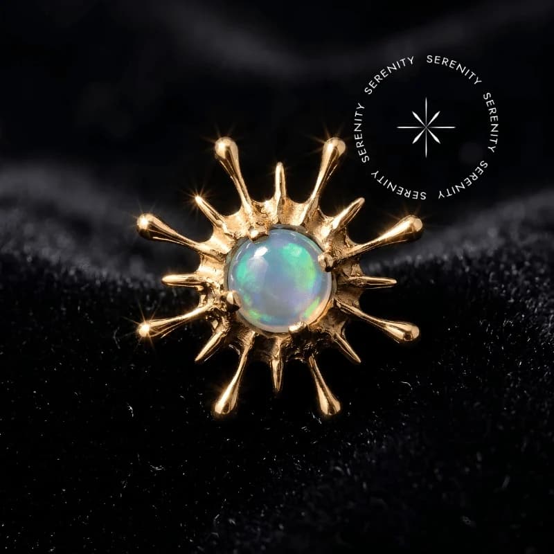 TN1796 - Topo Raios Cravejado Opala Jelly - Titânio Revestido de Ouro 18k — foto 1