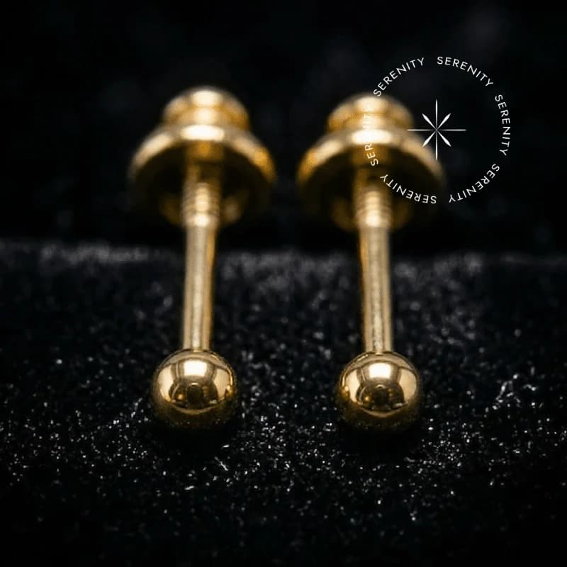 TN1374 - Brinco Esfera Lisa Confort (Par) - Titânio Revestido de Ouro 18k — foto 1