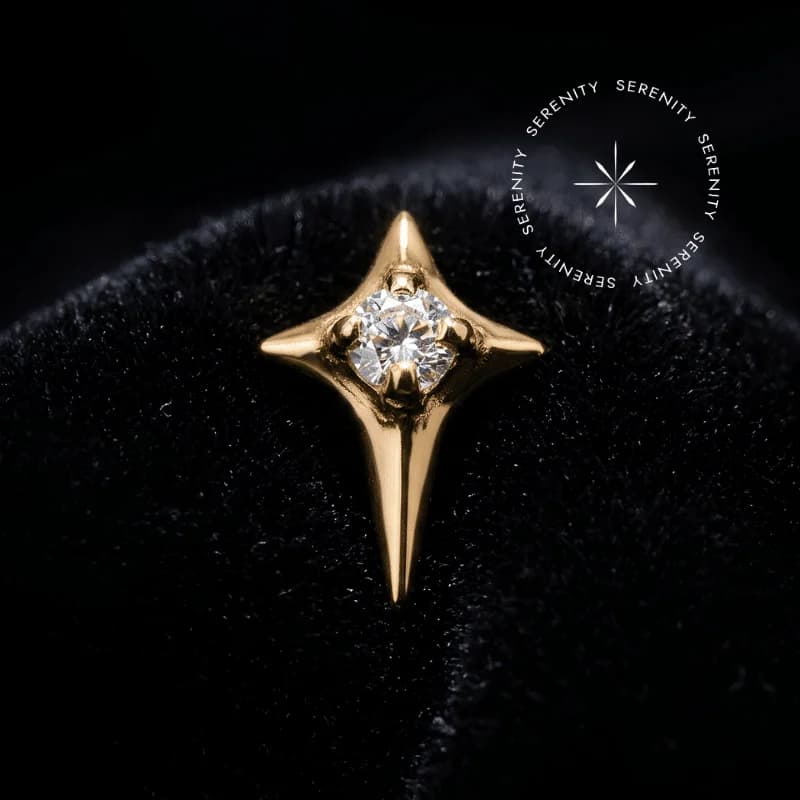 TN2300 - TOPO MINI ESTRELA 4 PONTAS CRAVEJADA - TITÂNIO REVESTIDO DE OURO 18K — foto 1