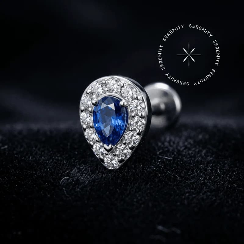 TN 2771 - Labret Gota Azul Royal Cz - Titânio Grau Implante (ASTM F136) — foto 1