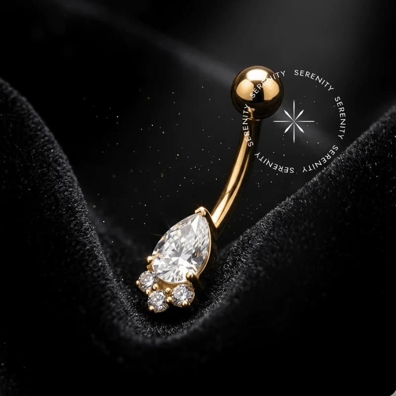 TN2052 - Piercing Umbigo Gota Trinity - Titânio Revestido de Ouro 18k — foto 1