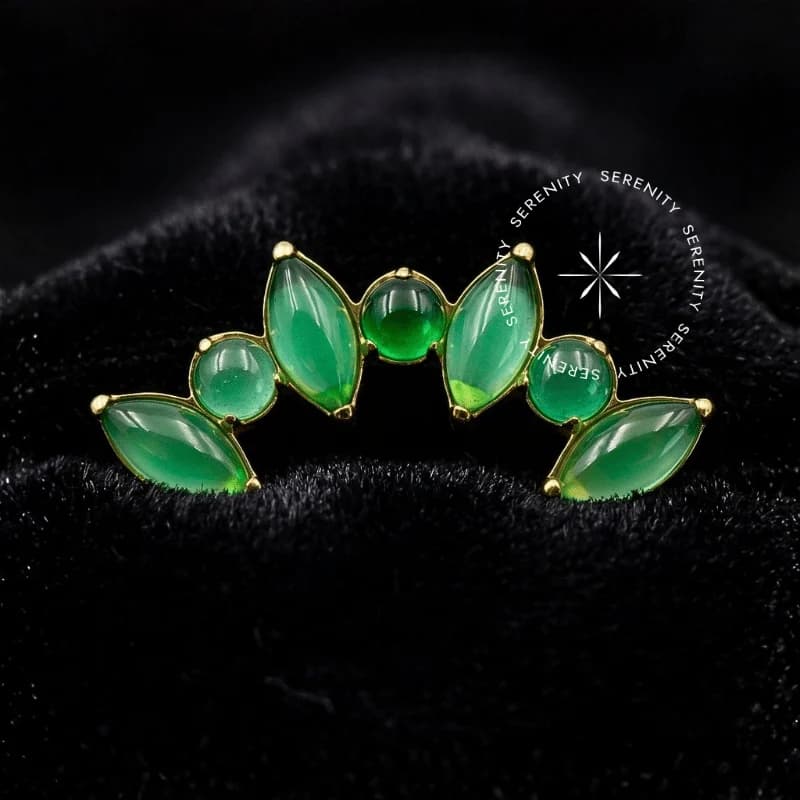 TN752 - Topo Cluster Jade Cultivada em Laboratório - Titânio Revestido de Ouro 18k — foto 1