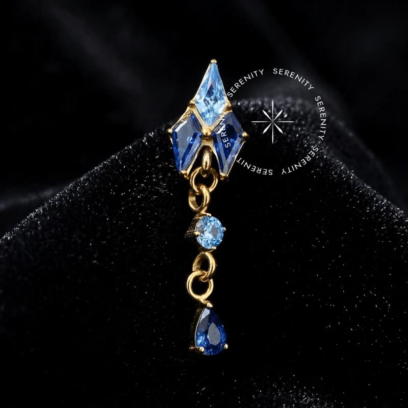 TN1744 - Topo Cascata Azul Escuro e Claro - Titânio Revestido de Ouro 18k — foto 1