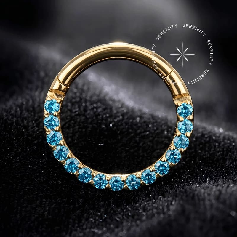 TN1856 - Argola Segmento Frontal Azul - Titânio Revestido de Ouro 18k — foto 1