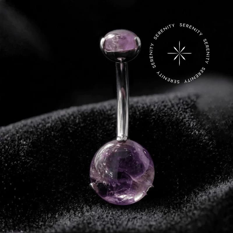 TN1473 - Piercing de Umbigo Pedra Natural Roxo Uva - Titânio Grau Implante (ASTM F136) — foto 1
