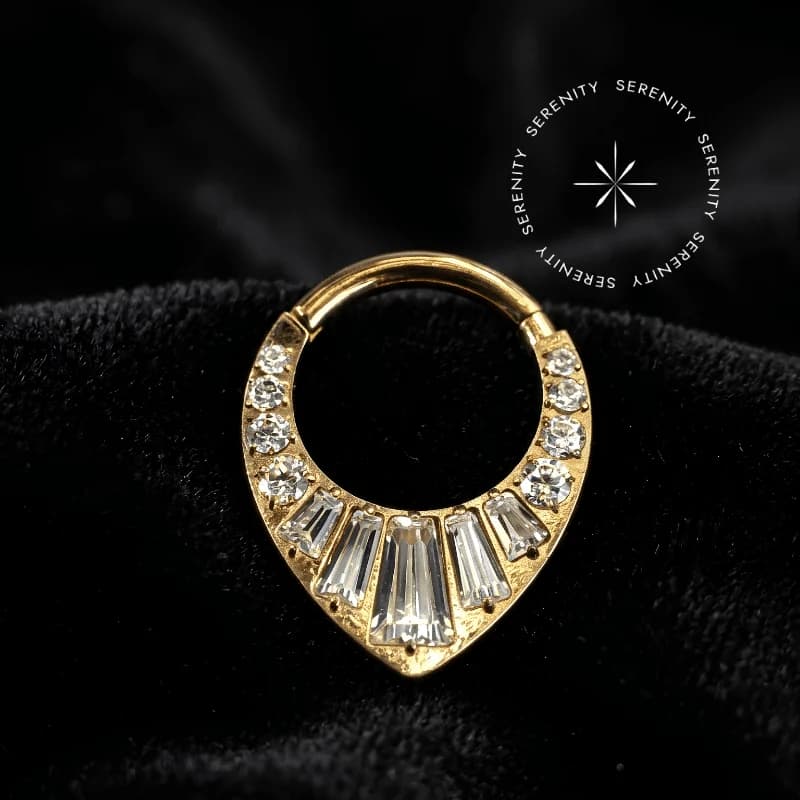 Tn 254 - Argola Clicker Cravejada Chevron - Titânio Revestido de Ouro 18k — foto 1