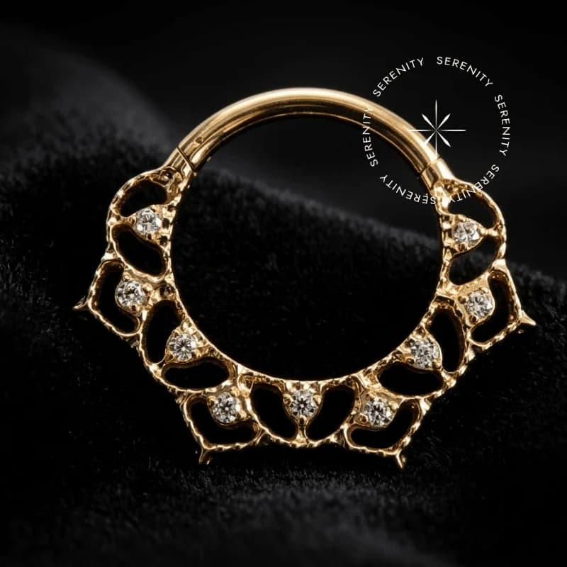 TN 1198 - Argola Ornamental Cravejada - Titânio Revestido de Ouro 18k — foto 1