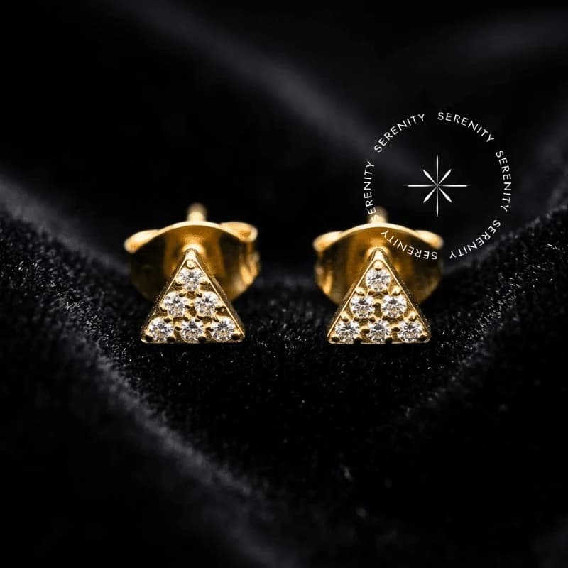 TN1252 - Par de Brincos Triangular Cravejado - Titânio Revestido de Ouro 18k — foto 1
