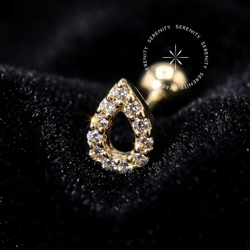 OR44 - Microbell Gota Cravejada Vazada - Ouro 18K Maciço — foto 1