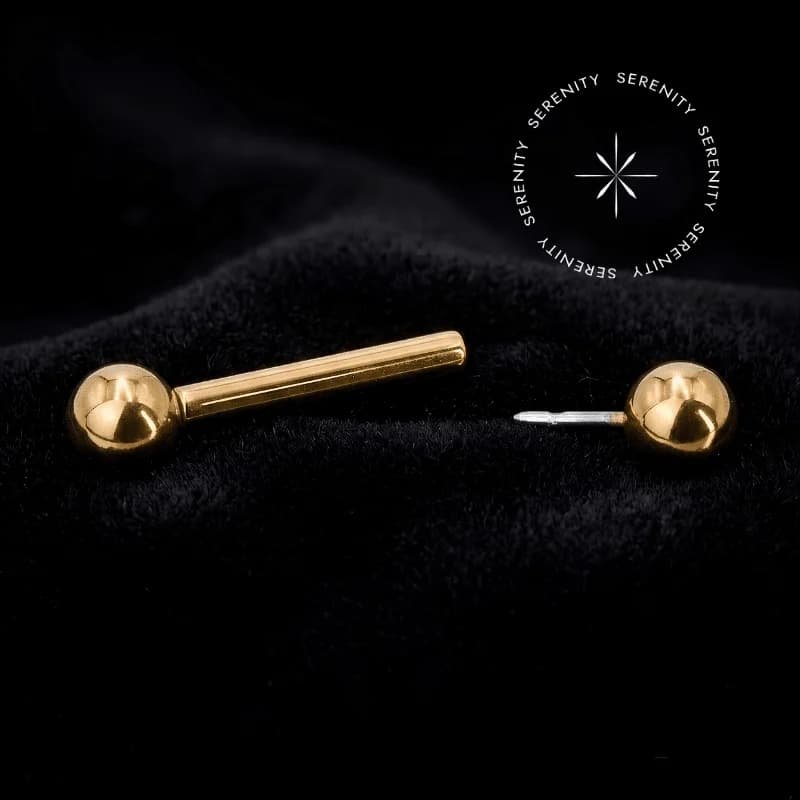 TN2141 - Barbell Reto com Esferas Push Pin 1.6mm - Titânio Revestido de Ouro 18k — foto 1