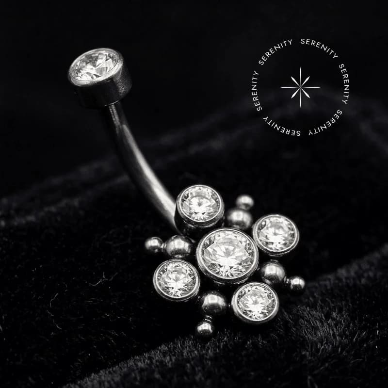 TN18 - Piercing Umbigo Navel 5 Esferas Cravejado - Titânio Grau Implante (ASTM F136) — foto 1