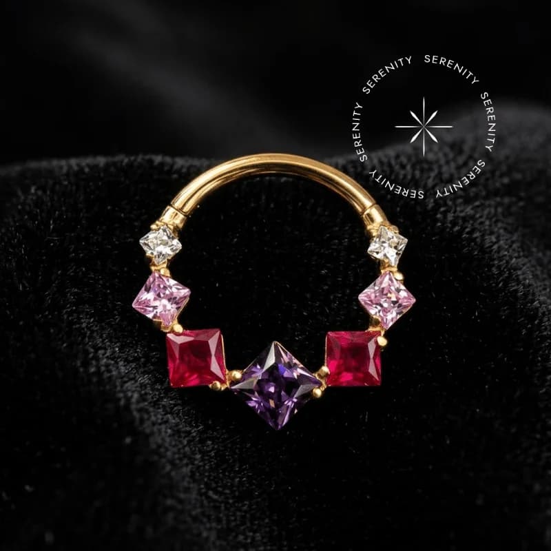 PVD 998 - Argola Articulada Cravejada Colorida - Titânio Revestido de Ouro 18k — foto 1