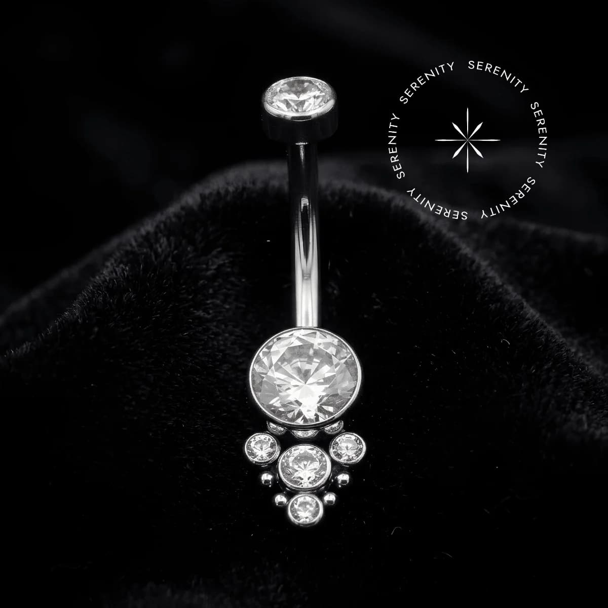 TN581 - Piercing Umbigo Esferas Flat Cravejada - Titânio Grau Implante (ASTM F136) — foto 1