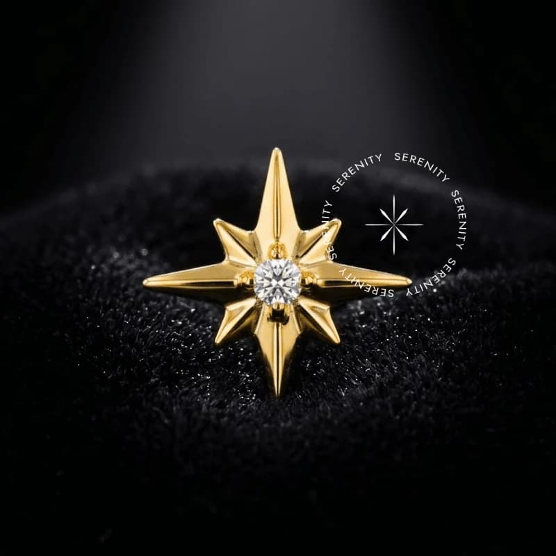 TN857 - Topo Estrela 8 Pontas - Titânio Revestido de Ouro 18k — foto 1
