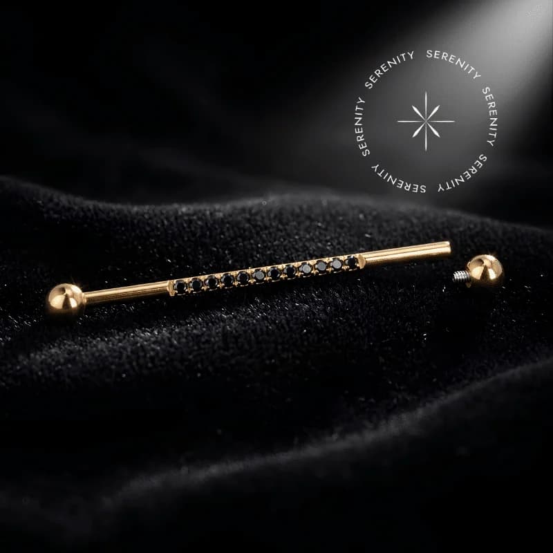 TN1780 - Transversal Cravejado Linear - Titânio Revestido de Ouro 18k — foto 1