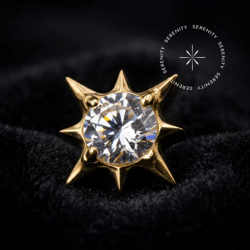 TN1970 - TOPO CRAVEJADO ESTRELA SUPER NOVA - TITÂNIO REVESTIDO DE OURO 18K — foto 1