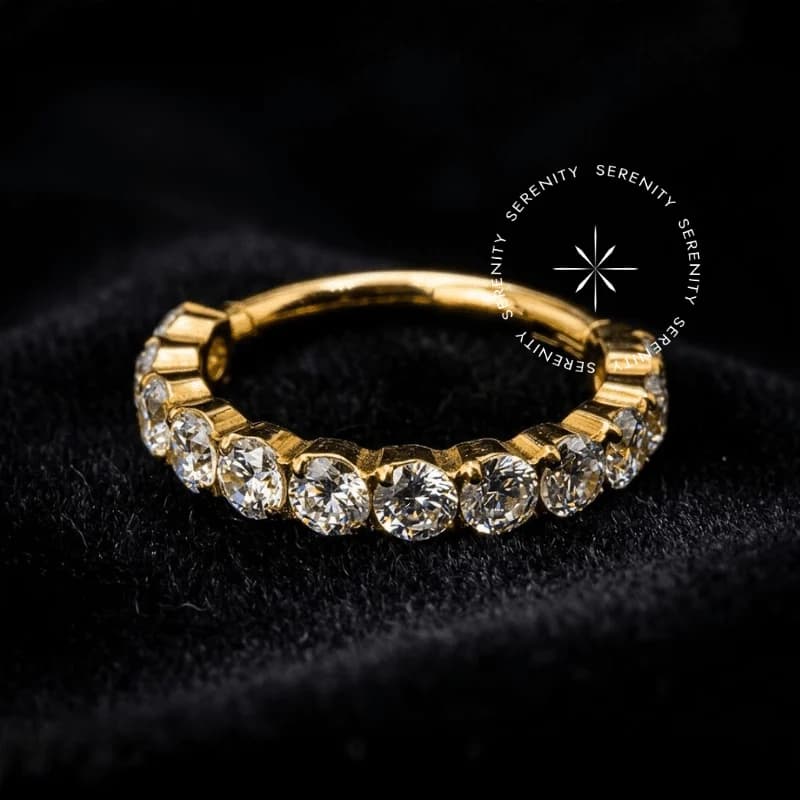 TN1939 - Argola Clicker Cravejada - Titânio Revestido de Ouro 18k — foto 1