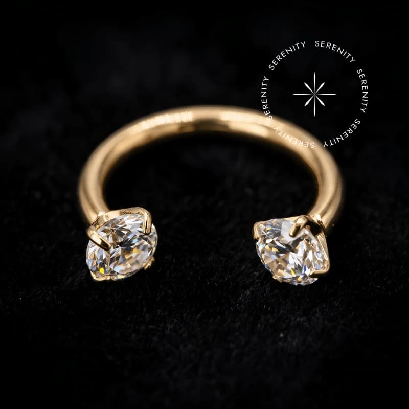 TN1553 - Ferradura Cravejada - Titânio Revestido de Ouro 18k — foto 1