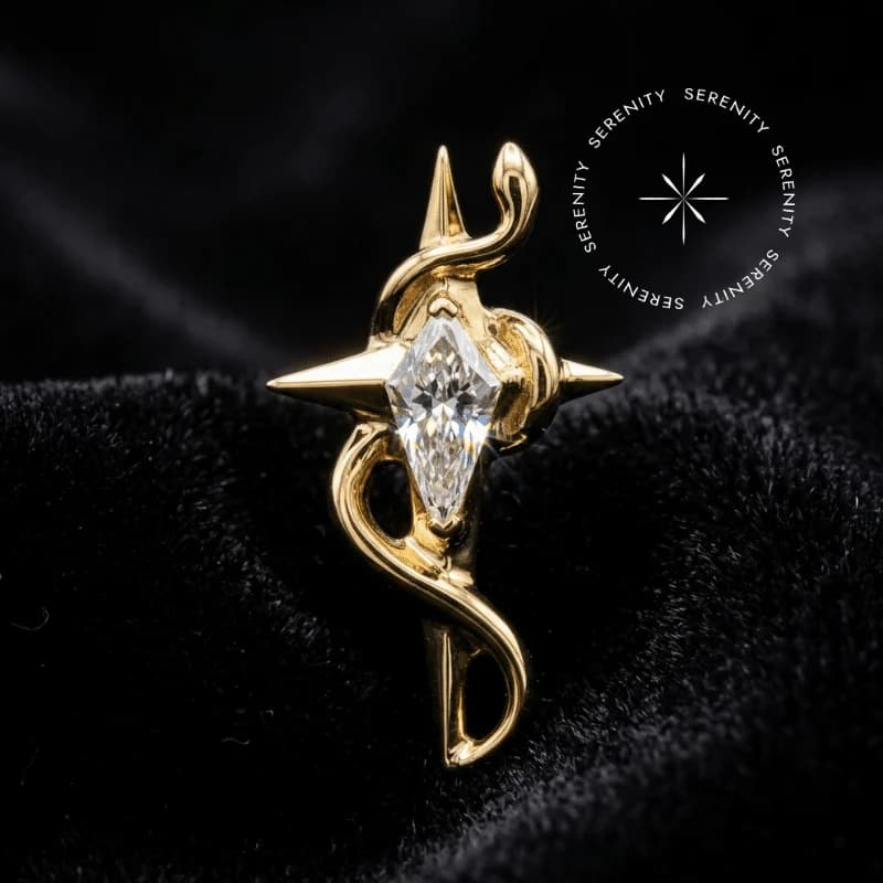 PVD1505 - Topo Cruz com Serpente Enrolada Cravejada - Titânio Revestido de Ouro 18k — foto 1