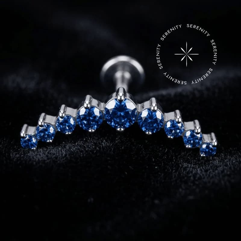 TN 2767 - Labret Cluster Curvo Azul Royal - Titânio Grau Implante (ASTM F136) — foto 1