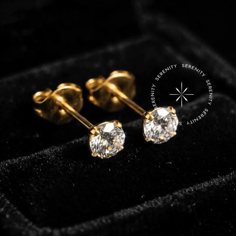 TN1726 - Par de Brincos Solitário Zircônia - Titânio Revestido de Ouro 18k — foto 1