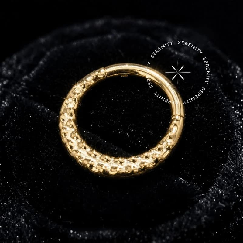 TN1778 - Argola Frontal Texturizada - Titânio Revestido de Ouro 18k — foto 1