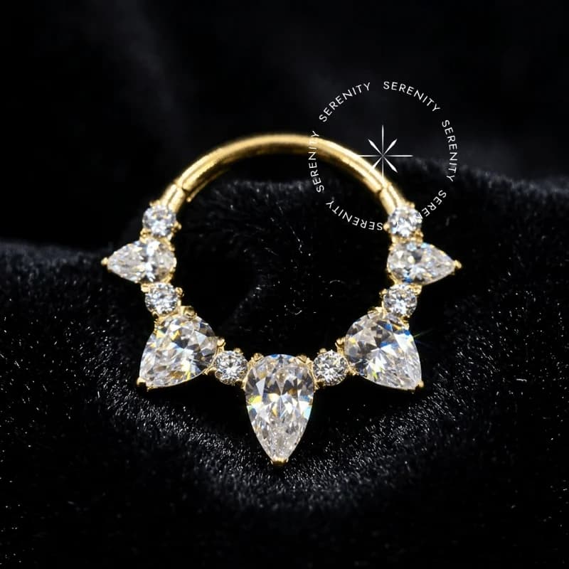 TN1112 - Argola Frontal Coroa Navetes - Titânio Revestido de Ouro 18k — foto 1