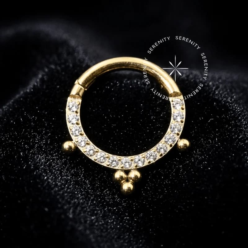 TN585 - Argola Frontal 3 Esferas - Titânio Revestido de Ouro 18k — foto 1