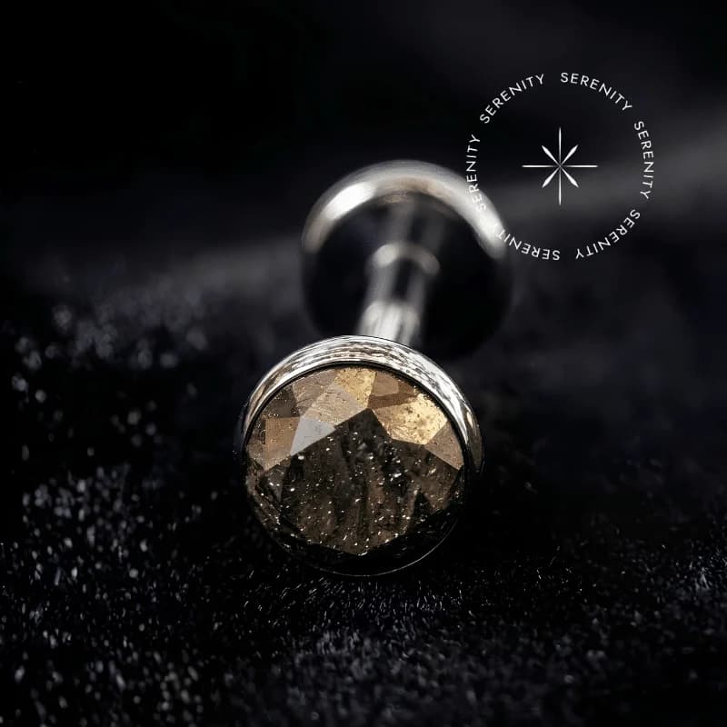 TN1691 - Topo Esfera com Pedra Natural Marrom Dourada - Titânio Grau Implante (ASTM F136) — foto 1