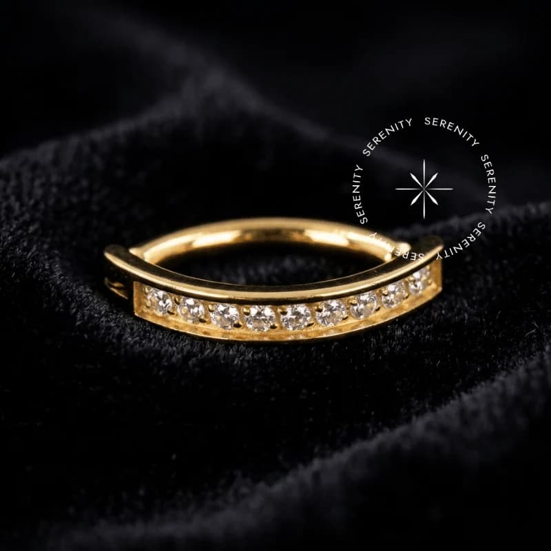 TN844 - Piercing Umbigo Belly Clicker Cravejado - Titânio Revestido de Ouro 18k — foto 1