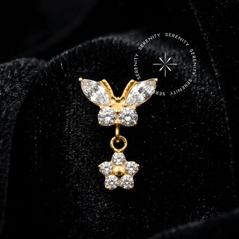 TN964 - Topo Borboleta Pingente Flor Cravejado - Titânio Revestido de Ouro 18k — foto 1