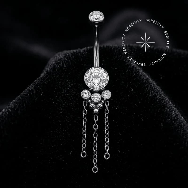 TN1326 - Piercing Umbigo Navel Cravejado Gota com Correntes - Titânio Grau Implante (ASTM F136) — foto 1
